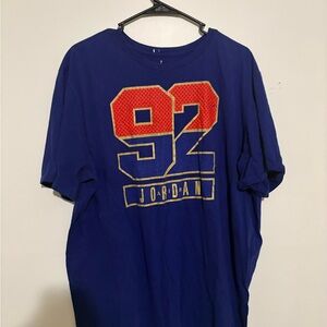 Jordan Blue Short Sleeve Tee with Red and Gold 92 Graphic